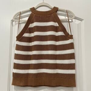 Old Navy Tan White Knit Halter Top Stripe Sweater Tank Size L Petite